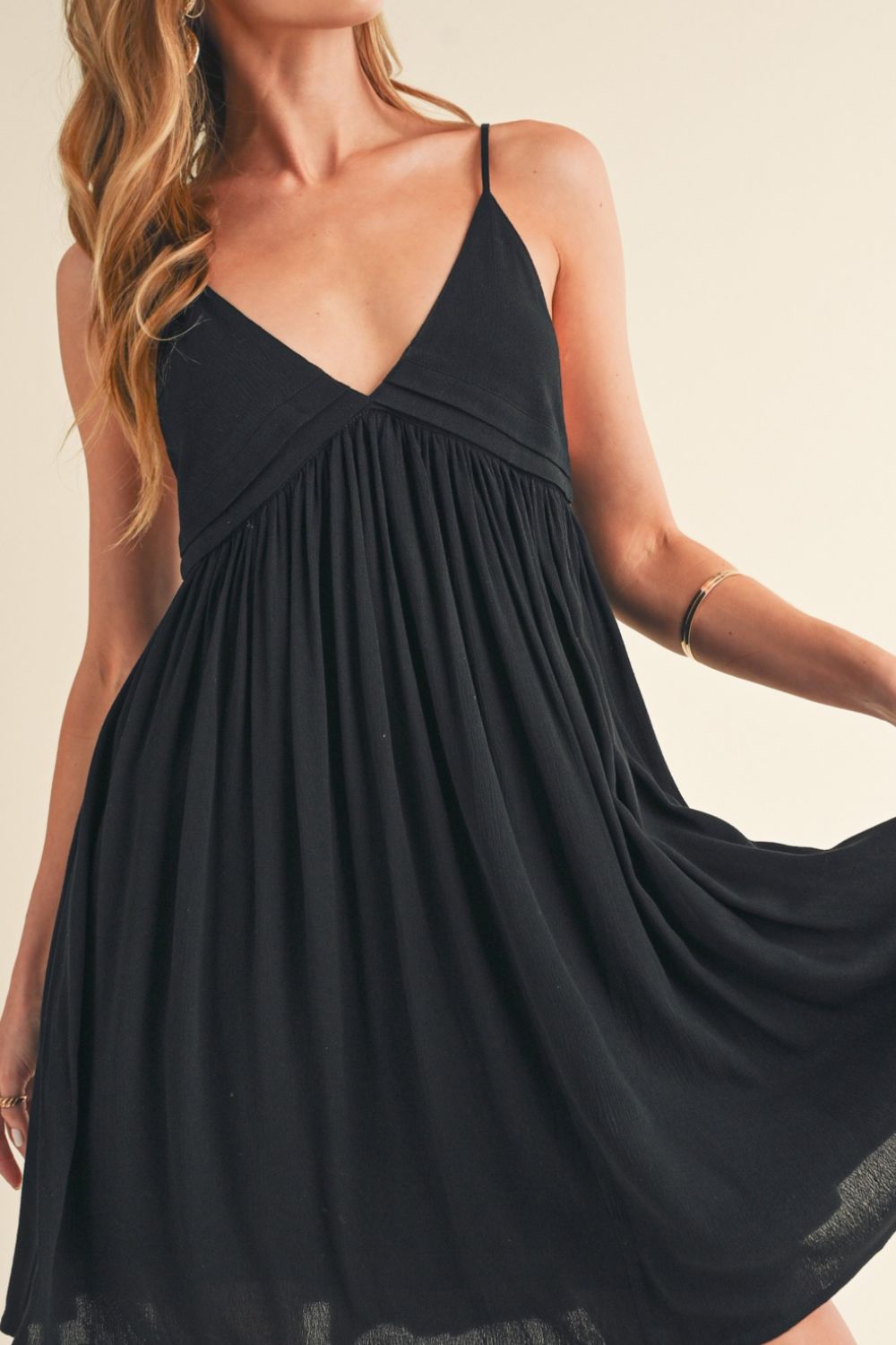 Aemi + Co Ruched Plunge Mini Cami Dress